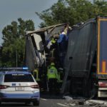 Tamponamento tra due mezzi pesanti sul raccordo autostradale 13 tra Sistiana e Sgonico. Foto